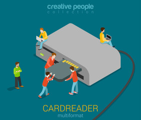 Micro people stick SD card into USB card reader