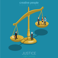 Justice and law, judgment and decision flat 3d isometric concept