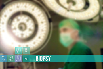 Biopsy medical concept image with icons and doctors on background