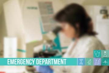 Emergency Department medical concept image with icons and doctors on background