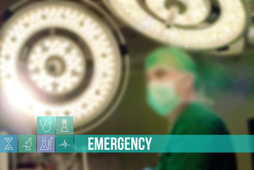 Emergency medical concept image with icons and doctors on background