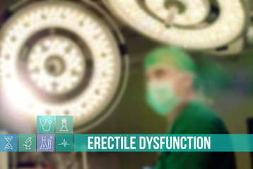 Erectile Dysfunction medical concept image with icons and doctors on background