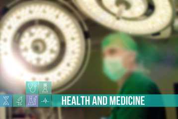 Health and Medicine concept image with icons and doctors on background