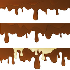 Melted hot chocolate drops vector illustration set