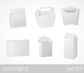 Food and drink plastic and carton cardboard package set