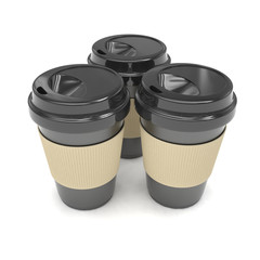 Three paper coffee cups