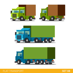 Flat 3d isometric city transport icon set: trucks