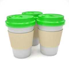 Three paper coffee cups