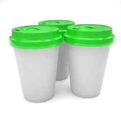 Three paper coffee cups
