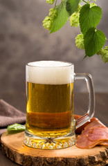 Glass of beer and hops branch