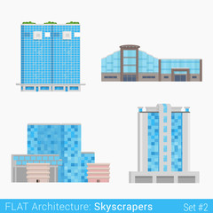 Flat style modern buildings skyscrapers set