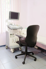 Interior of a doctor office with ultrasonography apparatus
