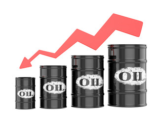 Oil Barrels with Red Arrow down. Financial crisis
