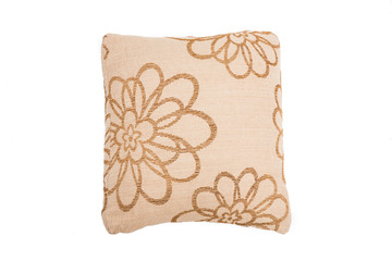 Brown pillow on white background.