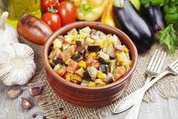 Steamed vegetables in a glass jar