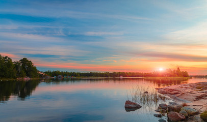 Beautiful sunset on the Baltic Sea island of Aland, Finland