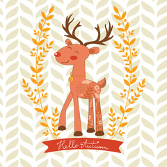 Hello autumn concept card with cute deer