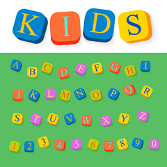 Kids cubes alphabet: vector font