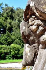 The baroque residence of Caserta in Italy, the lake, the statues.