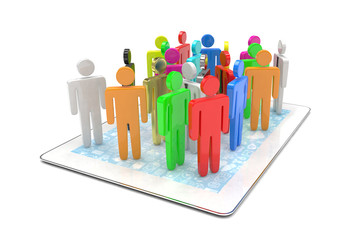 group of people figures on tablet PC, 3d render