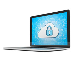 3d rendering of a laptop with cloud security concept