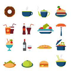 Flat vector food icons: menu, drink, restaurant, burger, bakery