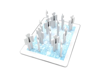 group of people figures on tablet PC, 3d render