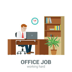 Businessman workplace in office job vector flat concept