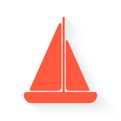 Fototapeta premium Sailboat symbol in orange with drop shadow on white