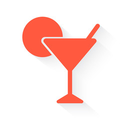 Cocktail symbol in orange with drop shadow on white