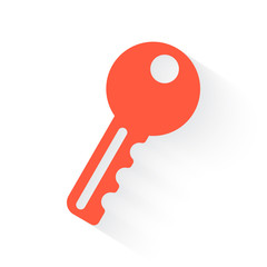 Key symbol in orange with drop shadow on white