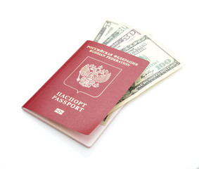 Russian passport with American dollars