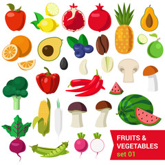 Flat vector set of food: fruit and vegetable