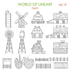 Lineart architecture farm agriculture building and objects