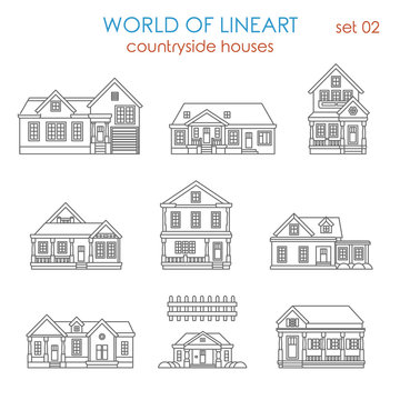 Architecture countryside house townhouse lineart vector