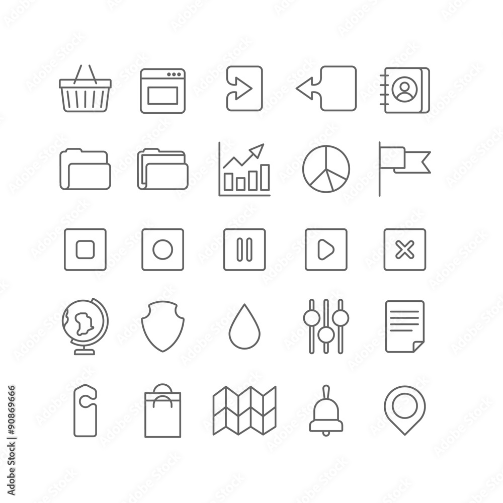 Poster lineart vector flat web site mobile interface app line art icons