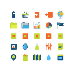 Flat vector mobile web app interface icon pack: upload download