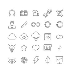 Line art vector flat graphical set of mobile interface app icons