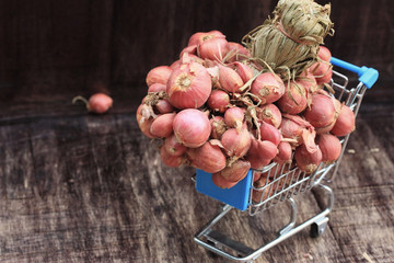 shallots on wood vintage