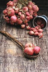 shallots on wood vintage