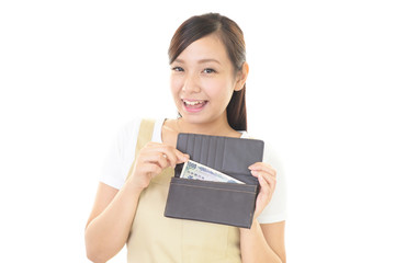 Naklejka premium 紙幣を持つ女性