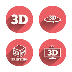 3d technology icons. Printer, rotation arrow.