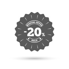 20 percent discount sign icon. Sale symbol.