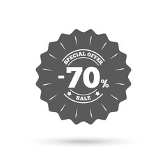 70 percent discount sign icon. Sale symbol.