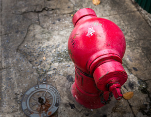 Naklejka premium Red Fire pumps on the street