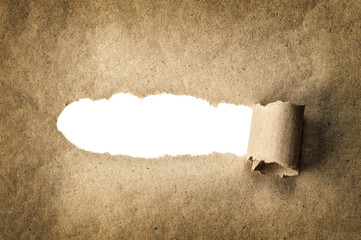 Brown torn kraft paper with empty strip. Concept texture backgro
