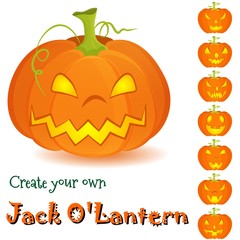 Halloween pumpkin Jack O'Lantern set isolated on white