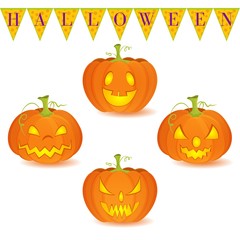 Halloween pumpkin Jack O'Lantern set isolated on white