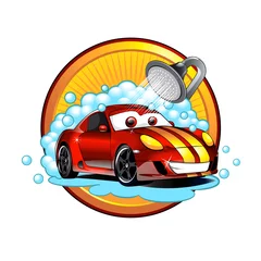 Wall murals Cartoon cars Funny cartoon Car wash auto cleaner washer shower service 