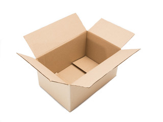 Empty brown paper box on white background